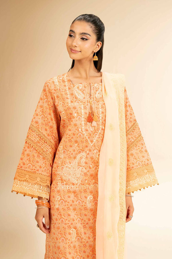 3 Piece - Printed Embroidered Suit - 42501284