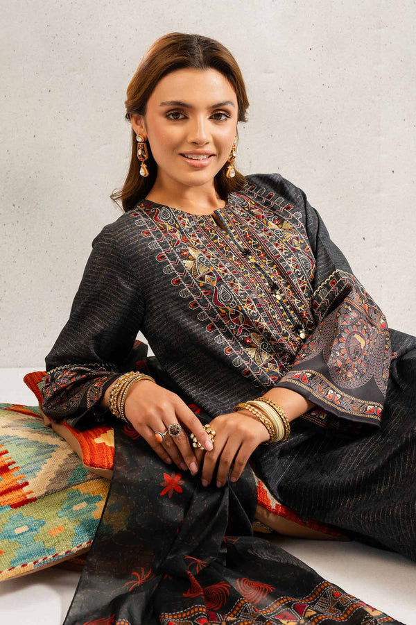 3 Piece - Printed Embroidered Suit - PE25-129