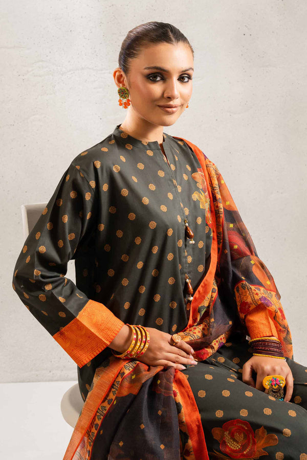 3 Piece - Printed Embroidered Suit - PE25-140