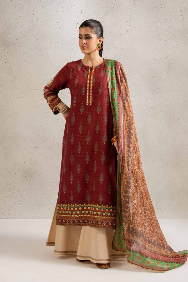 2 Piece - Printed Embroidered Suit - PE25-162