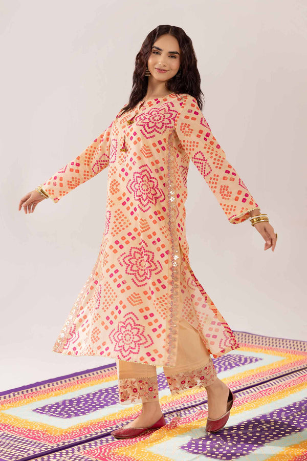 2 Piece - Printed Embroidered Suit -PE25-72