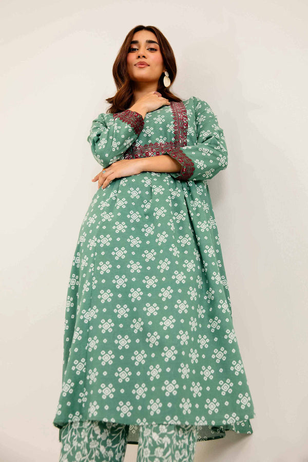 2 Piece - Printed Embroidered Suit - PW24-160