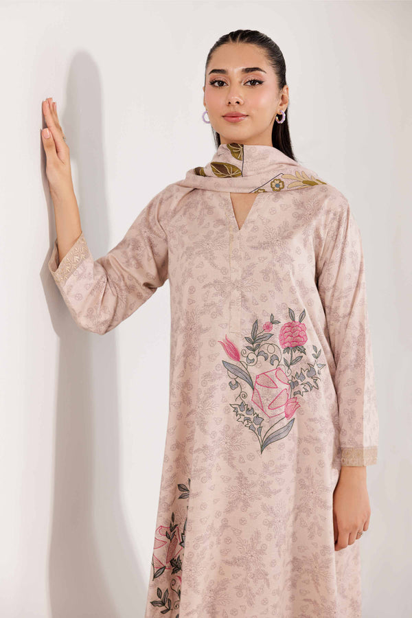 3 Piece - Printed Embroidered Suit - PW24-243